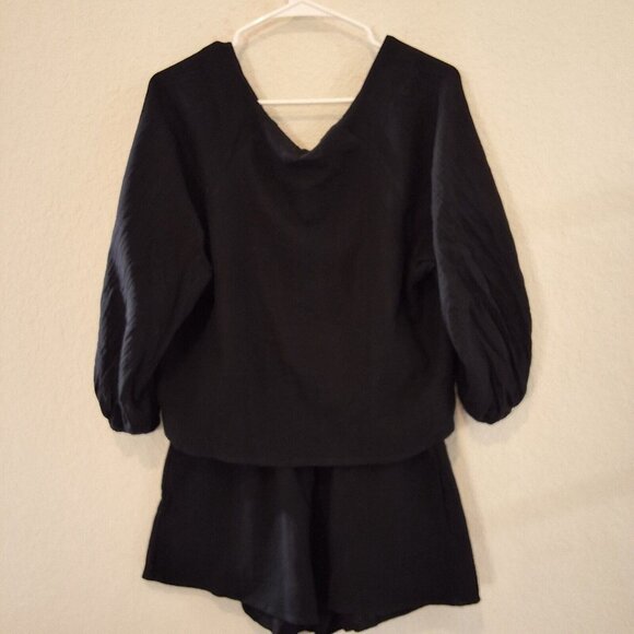 Commense Black Cotton Gauze Short Set Tie-Front Top Long Sleeve Sz M - Picture 3 of 6
